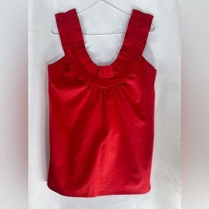 Zara Womens Red Tank Top Sz L Cotton Dressy Ruffled Quality Modern Chic Luxury